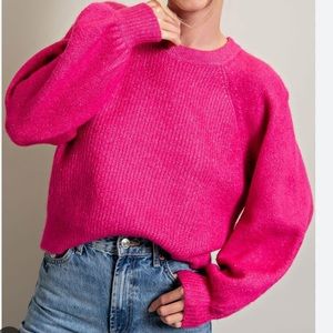ee:some usa Fuchsia Hot Pink Barbie Pink Balloon Sleeve Sweater Sz S Ribbed NWT